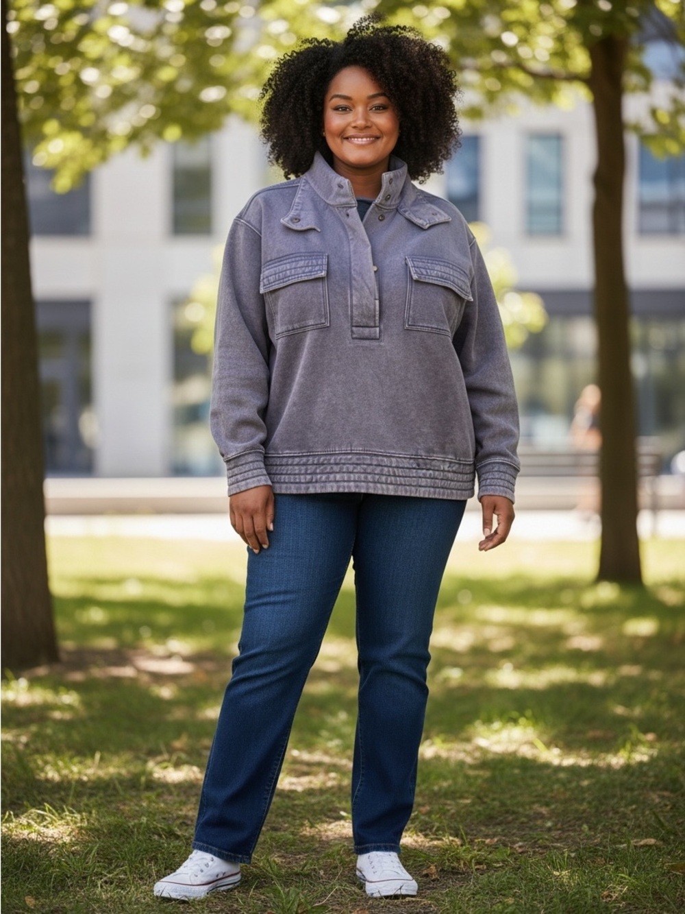Zenana Outfitters Washed Gray Utility Pullover Jacket